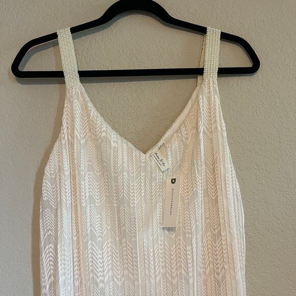 Anthropologie Meadow Rue Prespa Pleated Sleeveless V-Neck Tank Dress Ivory Sz 8 - Picture 4 of 10
